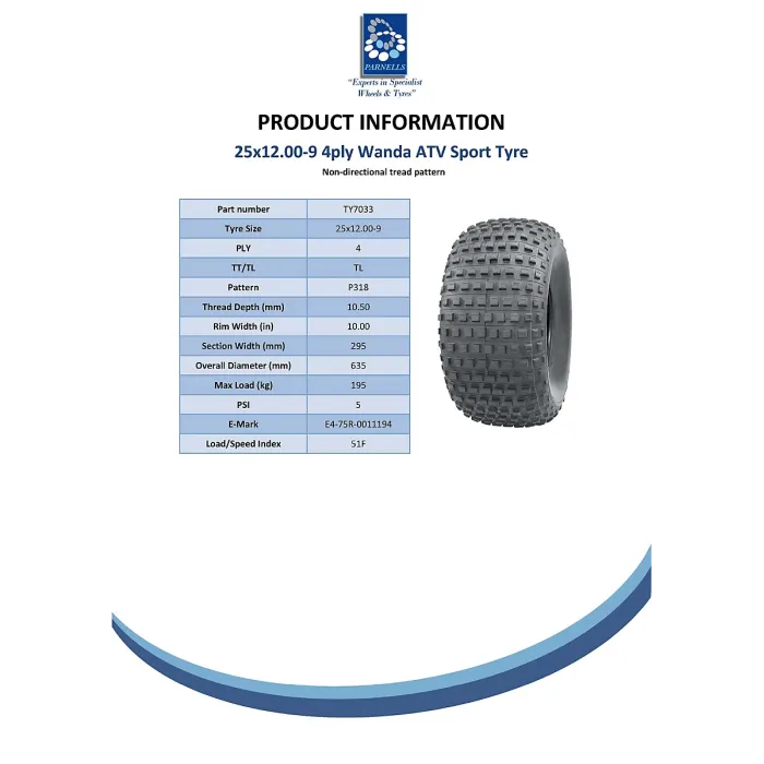 25x12.00-9 Knobby ATV Quad Tyre 4ply John Deere Gator Road Legal Tire (Set of 3)