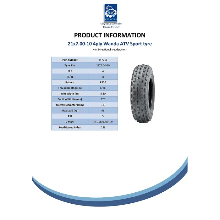 21x7.00-10 Slasher ATV quad tyres Wanda Race tyre E marked tyre 21 7 10 Set of 4