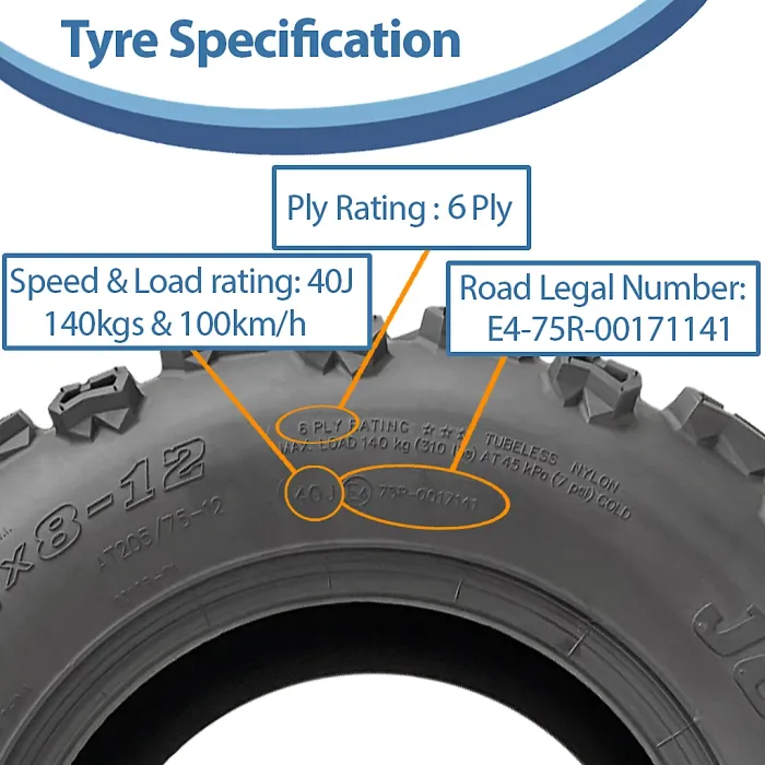 24x8.00-12 Quad ATV Tyres 6ply Wanda P3128 E-Marked Road Legal 40J (Set of 3)