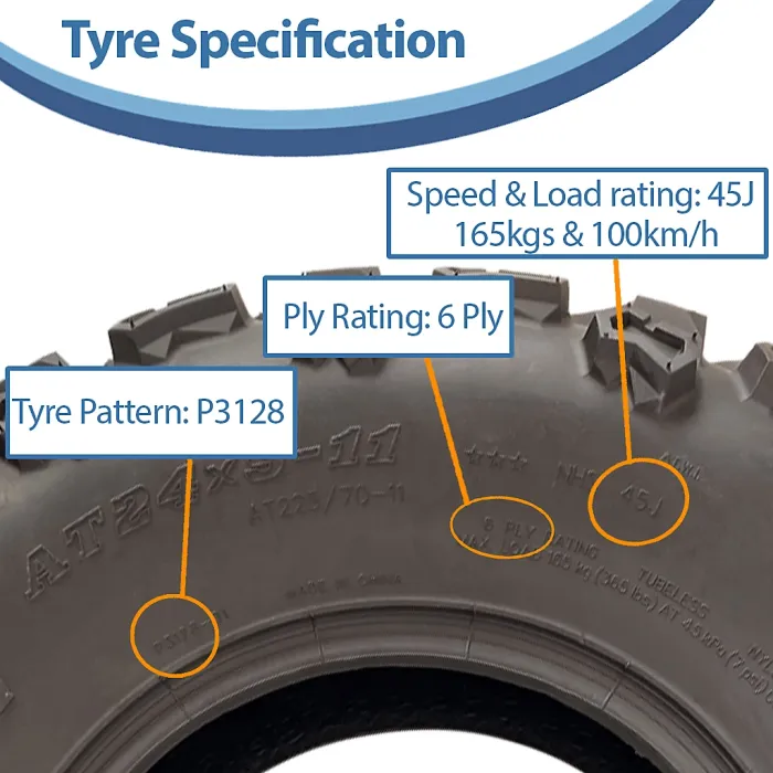 24x9.00-11 Quad ATV Tyre 6ply Wanda P3128 Tubeless Speed & Load 45J Front Tire