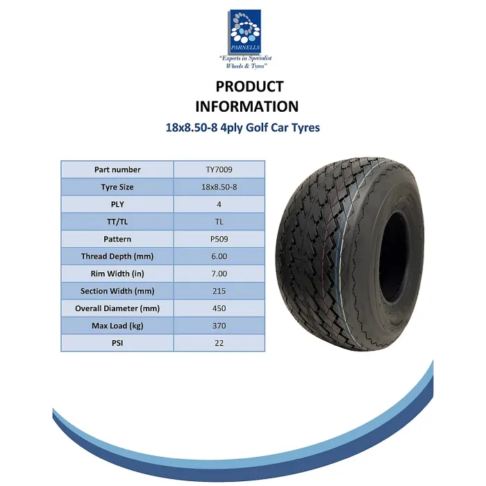 18x8.50-8 Golf Cart Buggy Tyres 4ply Grass / Turf Wanda P509 Fairway (Set of 3)