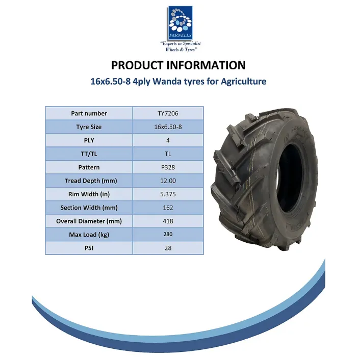 16x6.50-8 Open Centre Tyres Cleated Lug Industrial Plant Wanda P328 (Set of 3)