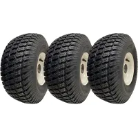 15x6.00-6 Grass Lawnmower Wheels Tyres Fitted on Rims 25mm Bearings (Set of 3)
