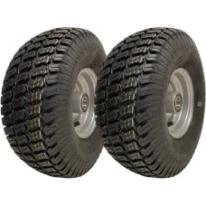 15x6.00-6 Grass Lawnmower Wheels 4ply P332 Tyre on Rim 25mm Bearings (Set of 2)