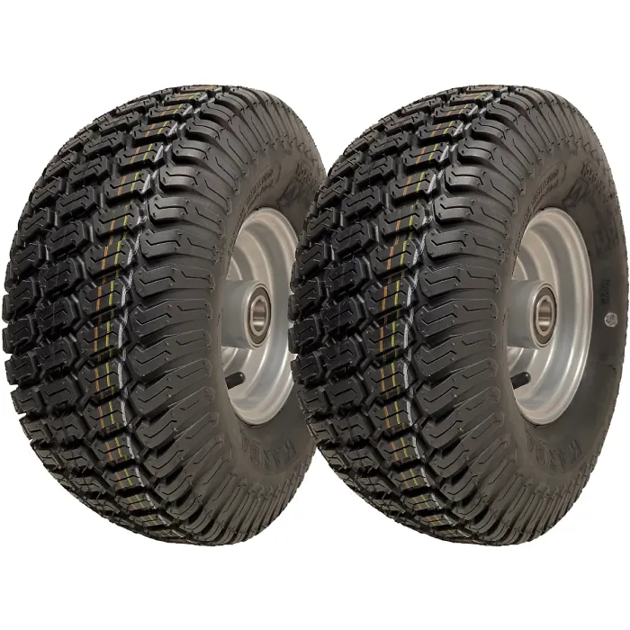 15x6.00-6 Grass Lawnmower Wheels 4ply P332 Tyre on Rim 25mm Bearings (Set of 2)
