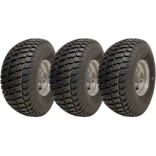 15x6.00-6 Grass Lawnmower Wheels 4ply P332 Tyre on Rim 25mm Bearings (Set of 3)