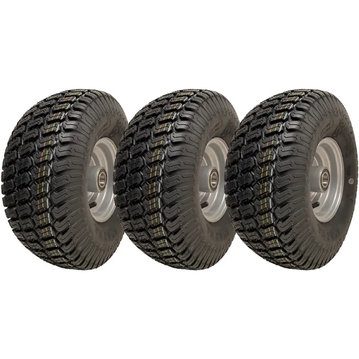 15x6.00-6 Grass Lawnmower Wheels 4ply P332 Tyre on Rim 25mm Bearings (Set of 3)