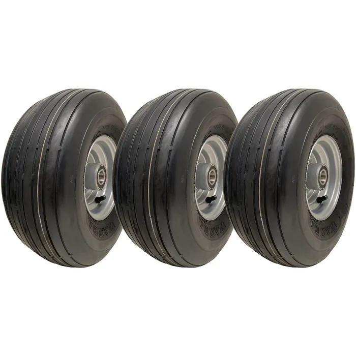 15x6.00-6 Multi Rib Lawnmower Wheels 6ply P508 Tyre Rim 20mm Bearings (Set of 3)