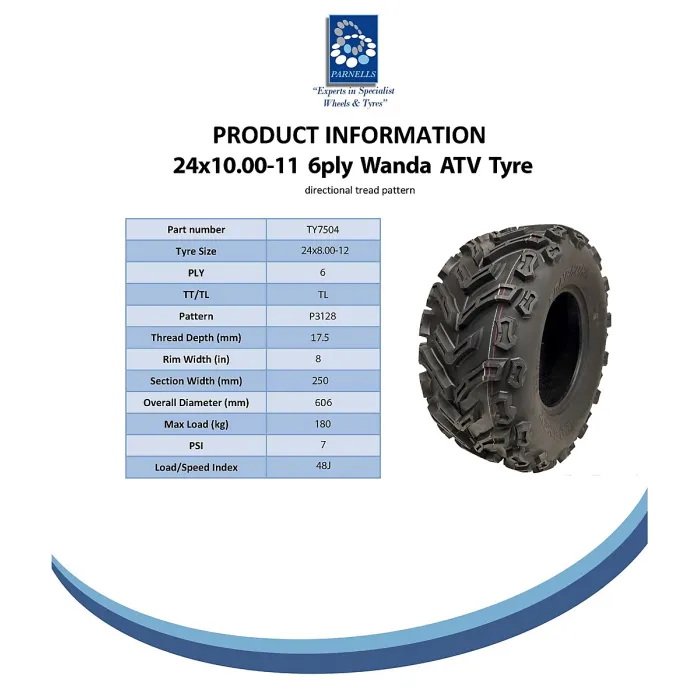 24x10.00-11 & 24x9.00-11 ATV Quad Tyres 6ply P3128 Tubeless 45J & 48J (Set of 4)