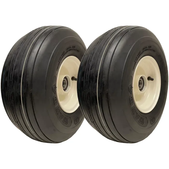15x6.00-6 Multi Rib Lawnmower Wheels 6ply P508 Rim & Cap 25mm Bearing (Set of 2)