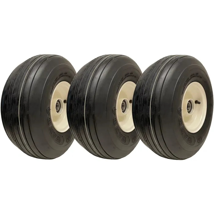 15x6.00-6 Multi Rib Lawnmower Wheels 6ply P508 Rim & Cap 25mm Bearing (Set of 3)