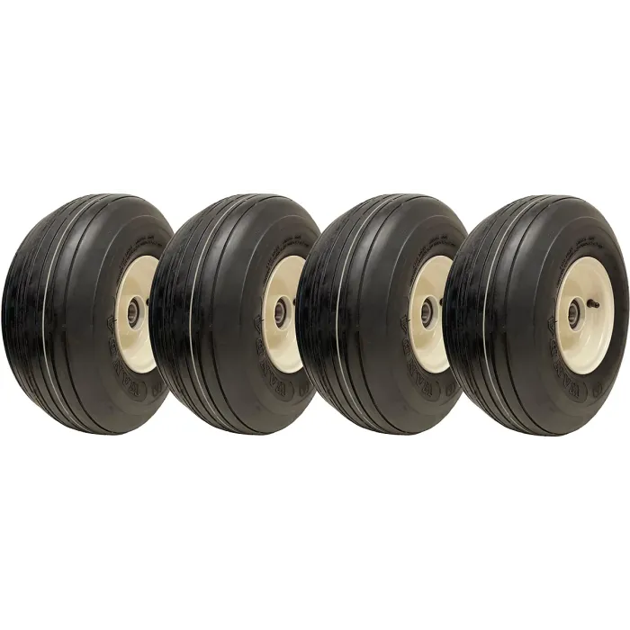 15x6.00-6 Multi Rib Lawnmower Wheels 6ply P508 Rim & Cap 25mm Bearing (Set of 4)