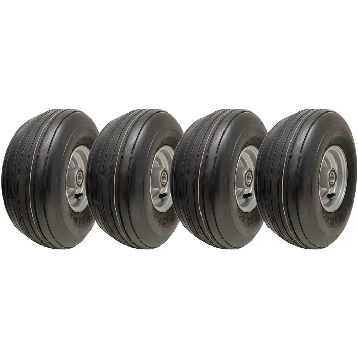 15x6.00-6 Multi Rib Lawnmower Wheels 6ply P508 Tyre Rim 25mm Bearings (Set of 4)