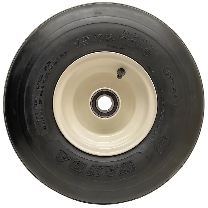 15x6.00-6 Multi Rib Lawnmower Wheels 6ply P508 Rim & Cap 20mm Bearing (Set of 3)