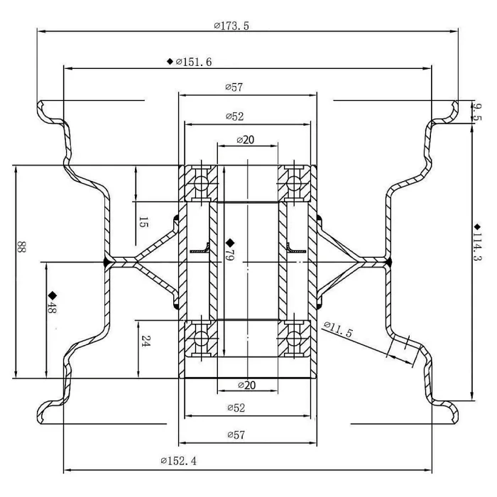 15x6.00-6 Multi Rib Lawnmower Wheels 6ply P508 Rim & Cap 20mm Bearing (Set of 3)