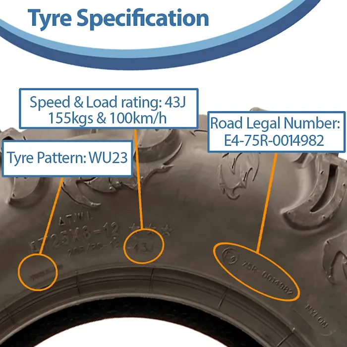 25x10.00-12 & 25x8.00-12 ATV 6ply Tyres WU24 OBOR Scoprio Road Legal (Set of 4)