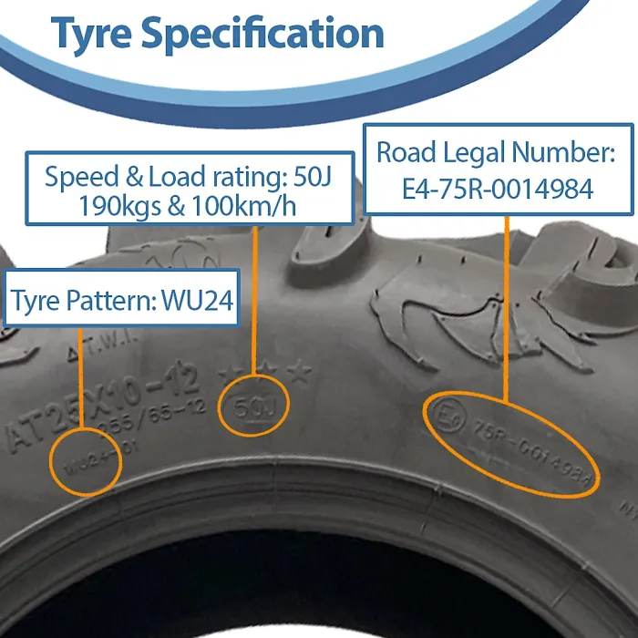 25x10.00-12 6ply ATV 255/65-12 Tyres WU24 OBOR Scoprio 50J Road Legal (Set of 4)
