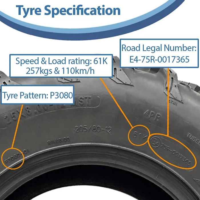 25x8.00-12 ATV Tyres 205/80-12 4ply P3080 OBOR Pinacle 61K Road Legal (Set of 2)