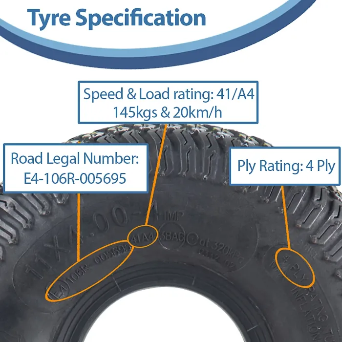 11x4.00-4 Lawn Mower Tyres 4ply Multi Turf Ride on Mower Grass Wanda (Set of 3)