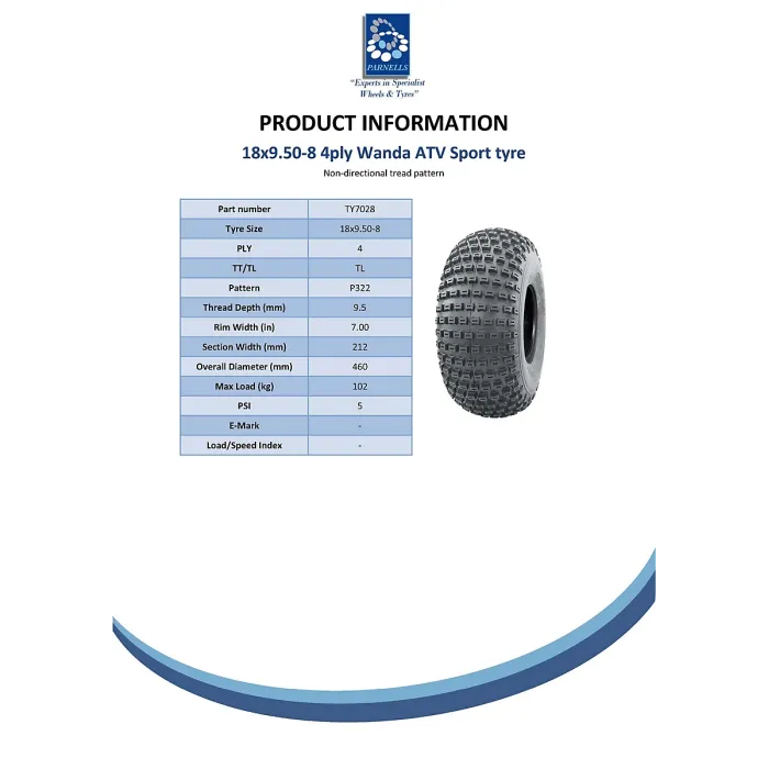 18x9.50-8 ATV Knobby Tyre Fitted on 4 Stud 100mm PCD Rim Wanda P322 (Set of 4)