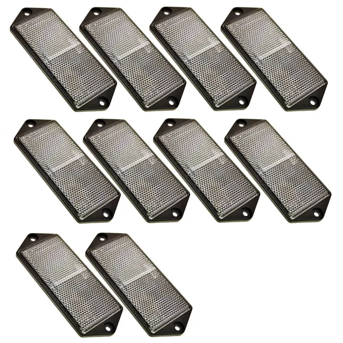 Clear Large Rectangle Front White Reflector Pack of 10 Trailer Fence Post TR070