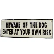 Beware of the Dog Cast Iron Sign Plaque Wall Fence Gate Post House Farm Home