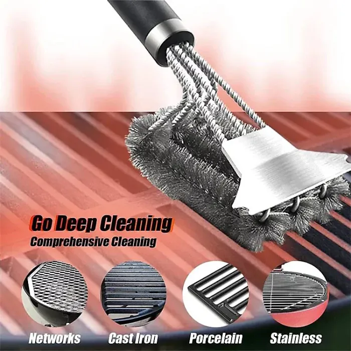 SHATCHI BBQ Cleaning, Scraper Stainless Steel Bristles-Barbecue Wire Brush Grate Cleaner