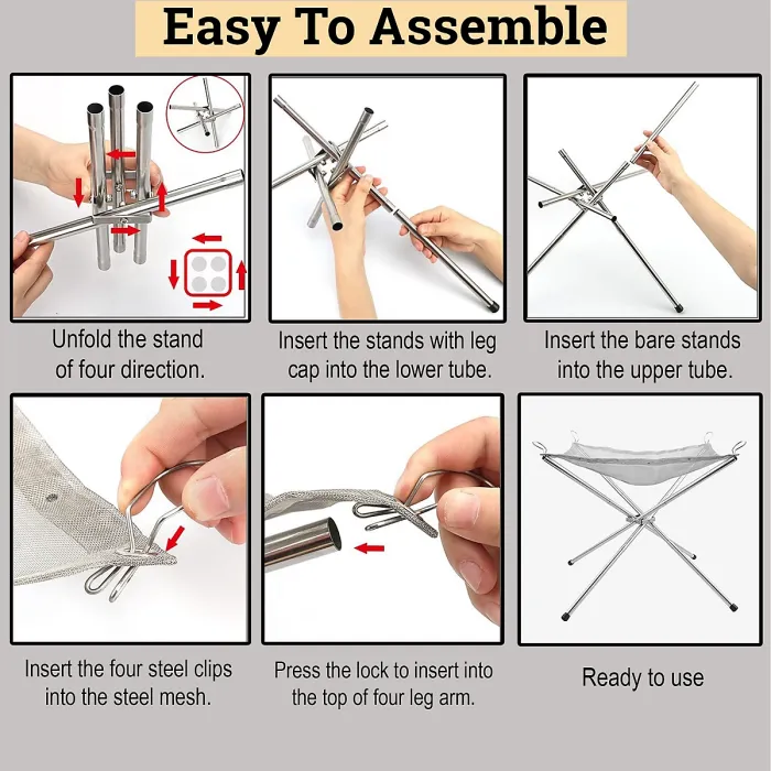 Portable Fire Pit for Outdoor Camping, 42CM Foldable Stainless Steel Mesh Fire Pit with Heat Resistant Gloves & Carrying Bag