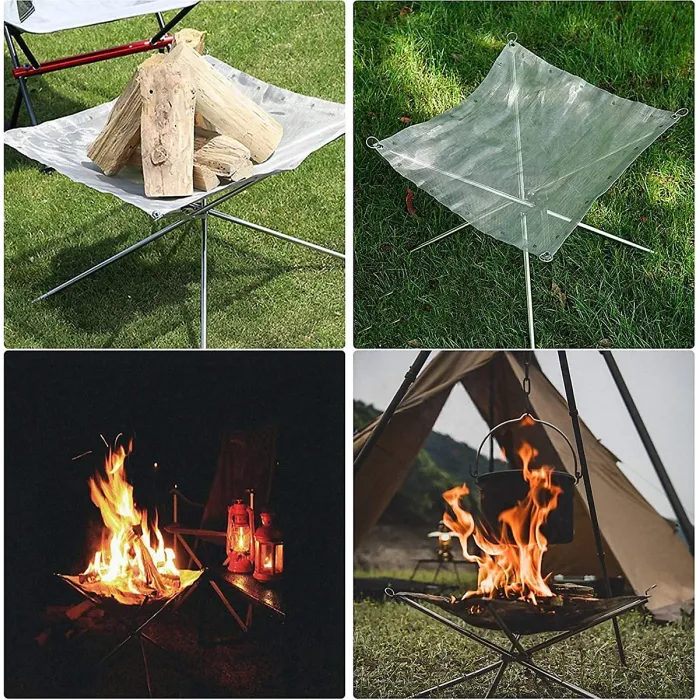 Portable Fire Pit for Outdoor Camping, 42CM Foldable Stainless Steel Mesh Fire Pit with Heat Resistant Gloves & Carrying Bag