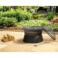 Leon Firepit - Outdoor Garden Fire Pit Wood Charcoal Burner with 360 Flame View, Integrated Fuel Gate & Chrome Plated BBQ Grill