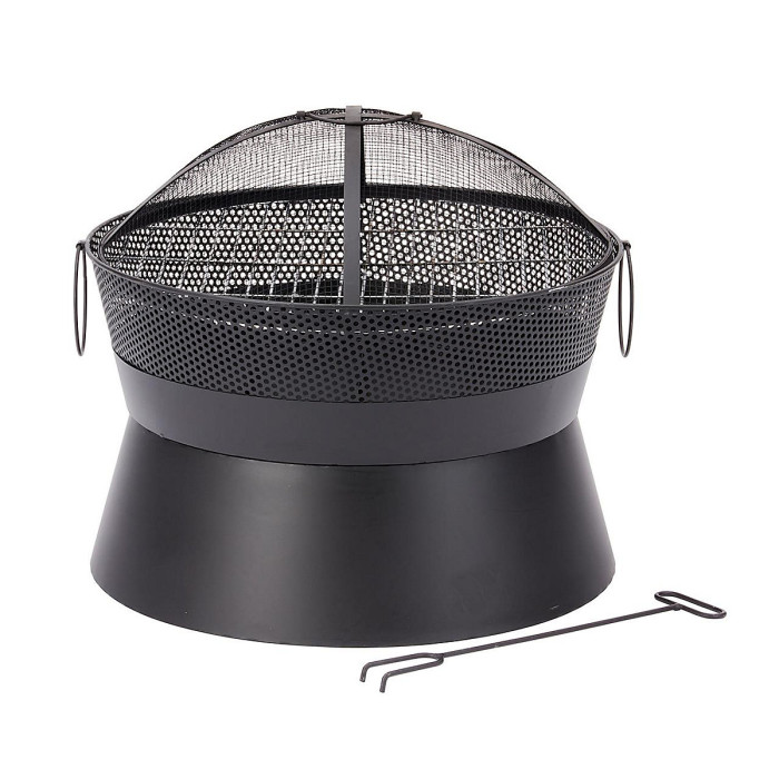 Leon Firepit - Outdoor Garden Fire Pit Wood Charcoal Burner with 360 Flame View, Integrated Fuel Gate & Chrome Plated BBQ Grill