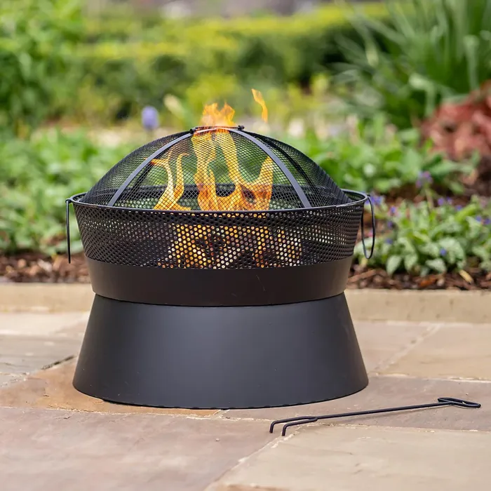 Leon Firepit - Outdoor Garden Fire Pit Wood Charcoal Burner with 360 Flame View, Integrated Fuel Gate & Chrome Plated BBQ Grill