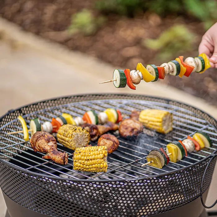 Leon Firepit - Outdoor Garden Fire Pit Wood Charcoal Burner with 360 Flame View, Integrated Fuel Gate & Chrome Plated BBQ Grill