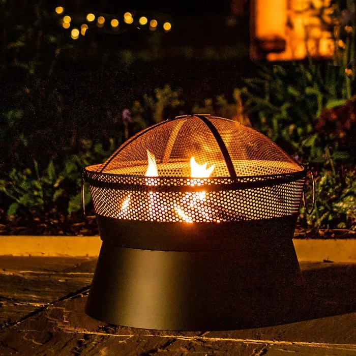 Leon Firepit - Outdoor Garden Fire Pit Wood Charcoal Burner with 360 Flame View, Integrated Fuel Gate & Chrome Plated BBQ Grill