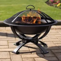 El Clasico Firepit Black Powder Coated Steel Outdoor Garden Log Wood Charcoal Burner with Fuel Gate Grill for BBQ Style Cooking