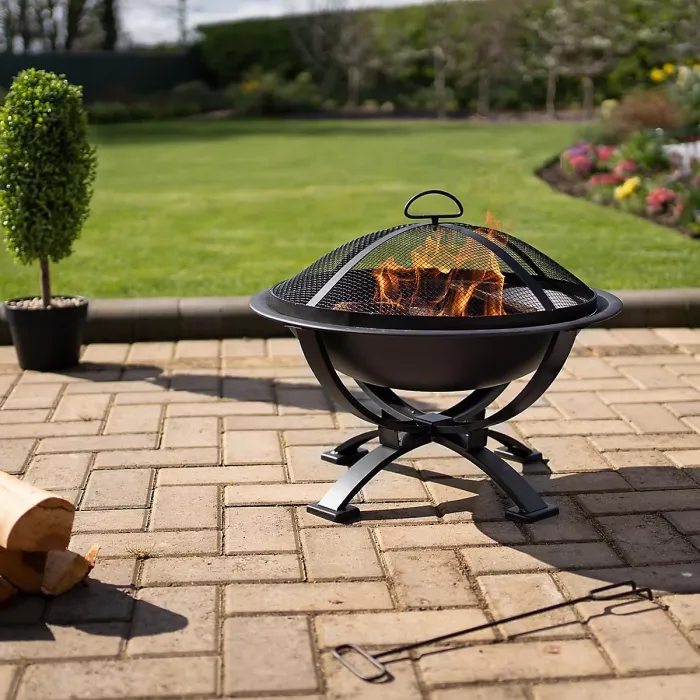 El Clasico Firepit Black Powder Coated Steel Outdoor Garden Log Wood Charcoal Burner with Fuel Gate Grill for BBQ Style Cooking