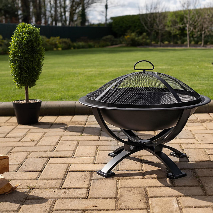El Clasico Firepit Black Powder Coated Steel Outdoor Garden Log Wood Charcoal Burner with Fuel Gate Grill for BBQ Style Cooking