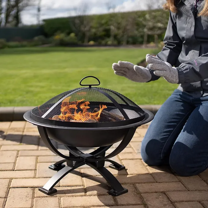 El Clasico Firepit Black Powder Coated Steel Outdoor Garden Log Wood Charcoal Burner with Fuel Gate Grill for BBQ Style Cooking