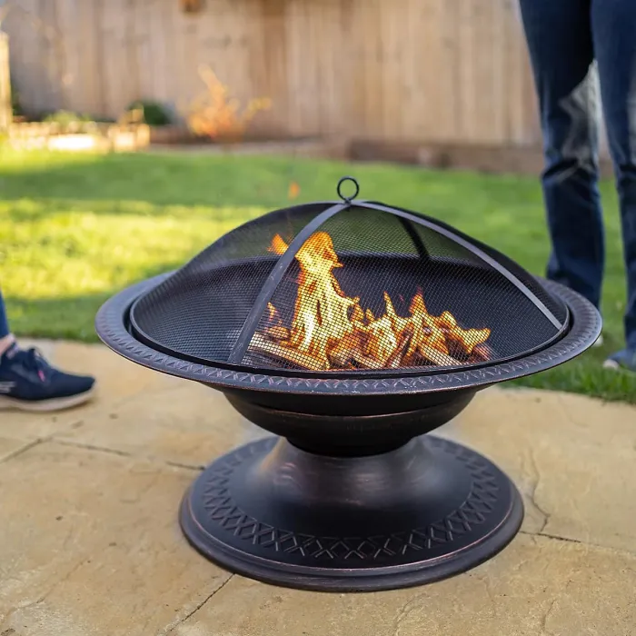 Toscana Firepit Powder Coated Steel Outdoor Garden Fire Pit Log Wood Burner with Integrated Fuel Gate H50 x W75 x D75cm