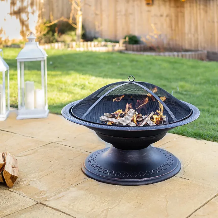 Toscana Firepit Powder Coated Steel Outdoor Garden Fire Pit Log Wood Burner with Integrated Fuel Gate H50 x W75 x D75cm