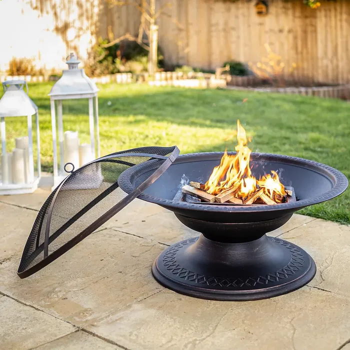 Toscana Firepit Powder Coated Steel Outdoor Garden Fire Pit Log Wood Burner with Integrated Fuel Gate H50 x W75 x D75cm