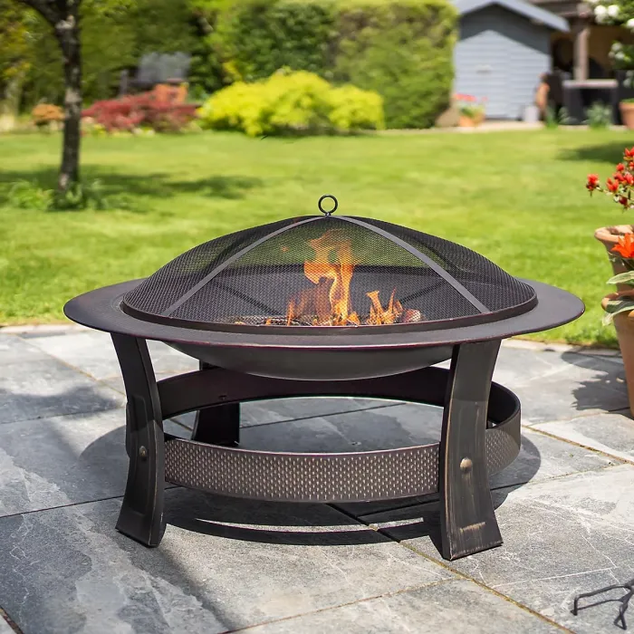 Grande Forno Firepit Powder Coated Steel Outdoor Garden Fire Pit Log Wood Burner Bowl with Integrated Fuel Gate H51 x W89 x D89cm