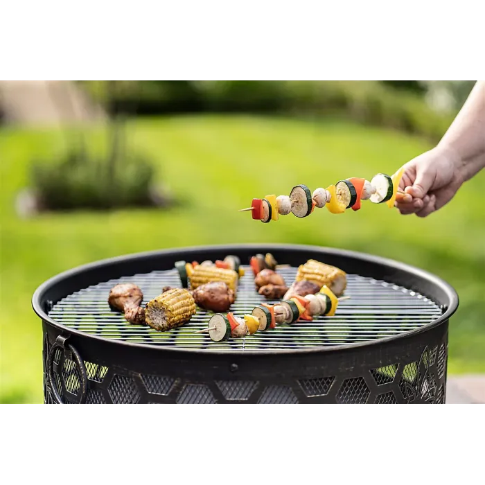 Miel Deepbowl Firepit with Honeycomb Design Outdoor Heating & BBQ Grill Powder-Coated Steel Brushed Gold Finish 58x61cm