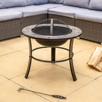 Nero Stonegate Steel Firepit with Mosaic Top - BBQ Grill, Easy Assembly & Handles - For Logs, Briquettes & Charcoal - 63 x 60cm