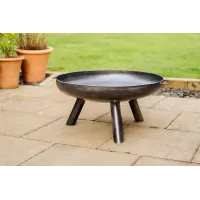 Primo Caldera Compact Brushed Steel Firebowl with Three-Leg Base - For Outdoor Logs or Briquettes - Easy Assembly - 35 x 60cm