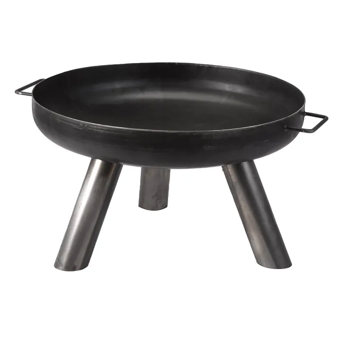 Primo Caldera Compact Brushed Steel Firebowl with Three-Leg Base - For Outdoor Logs or Briquettes - Easy Assembly - 35 x 60cm