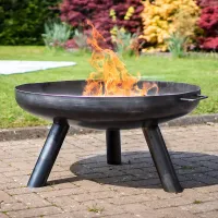 Grande Caldera Large Brushed Steel Firebowl with Stable Base - Use with Logs or Briquettes - Outdoor Heating - 40 x 80cm