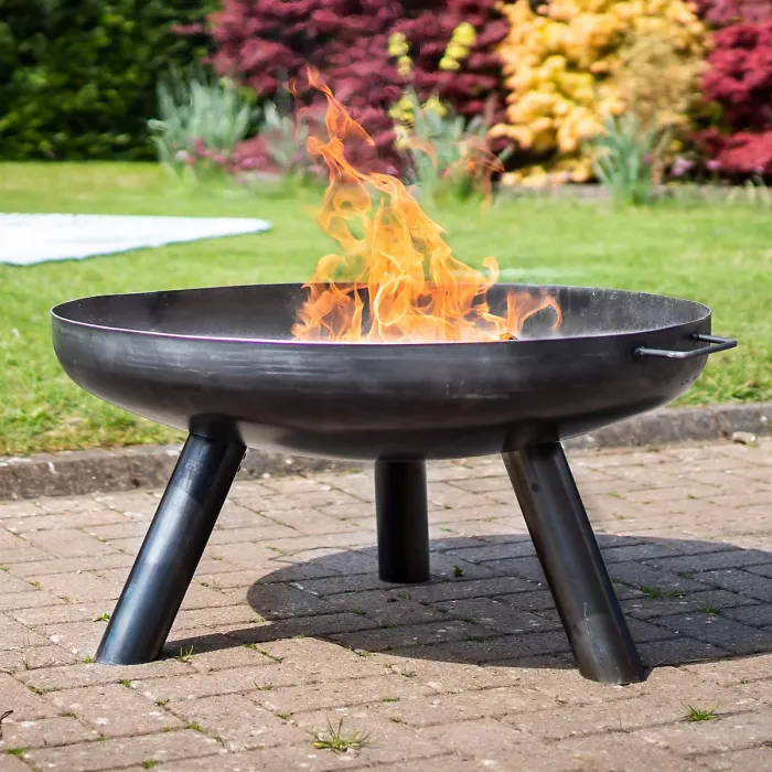 Grande Caldera Large Brushed Steel Firebowl with Stable Base - Use with Logs or Briquettes - Outdoor Heating - 40 x 80cm
