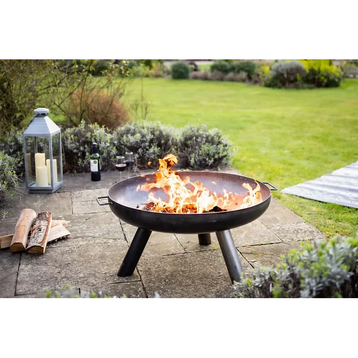 Grande Caldera Large Brushed Steel Firebowl with Stable Base - Use with Logs or Briquettes - Outdoor Heating - 40 x 80cm