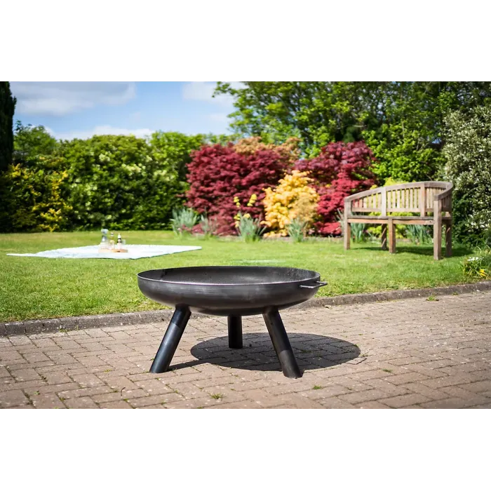 Grande Caldera Large Brushed Steel Firebowl with Stable Base - Use with Logs or Briquettes - Outdoor Heating - 40 x 80cm